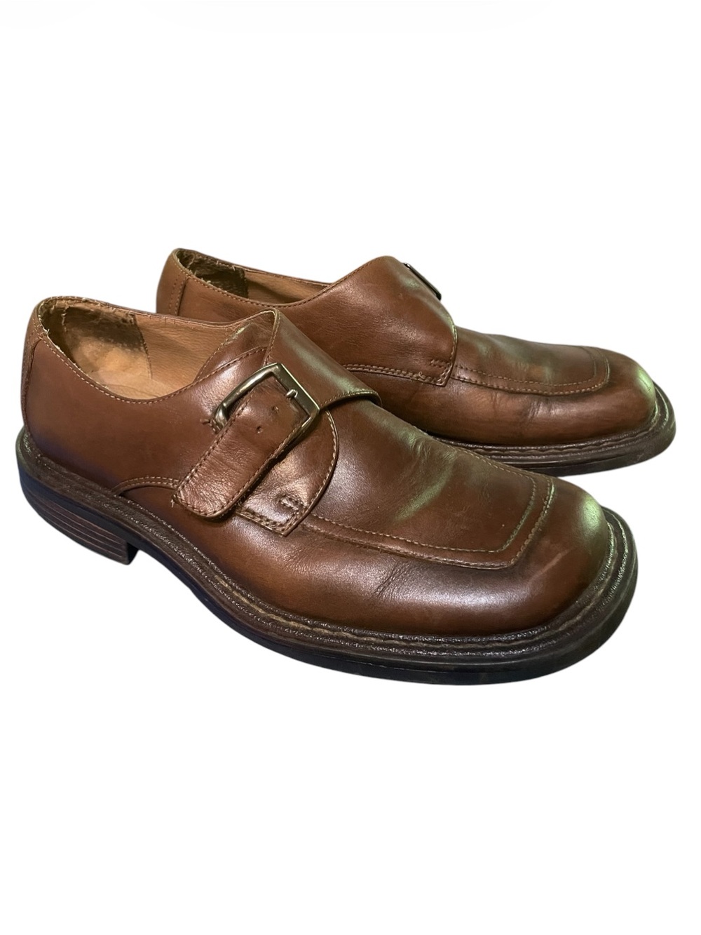Vintage Y2K 1990's London Underground Bower Brown Leather Monk Strap Shoes Sz 9
